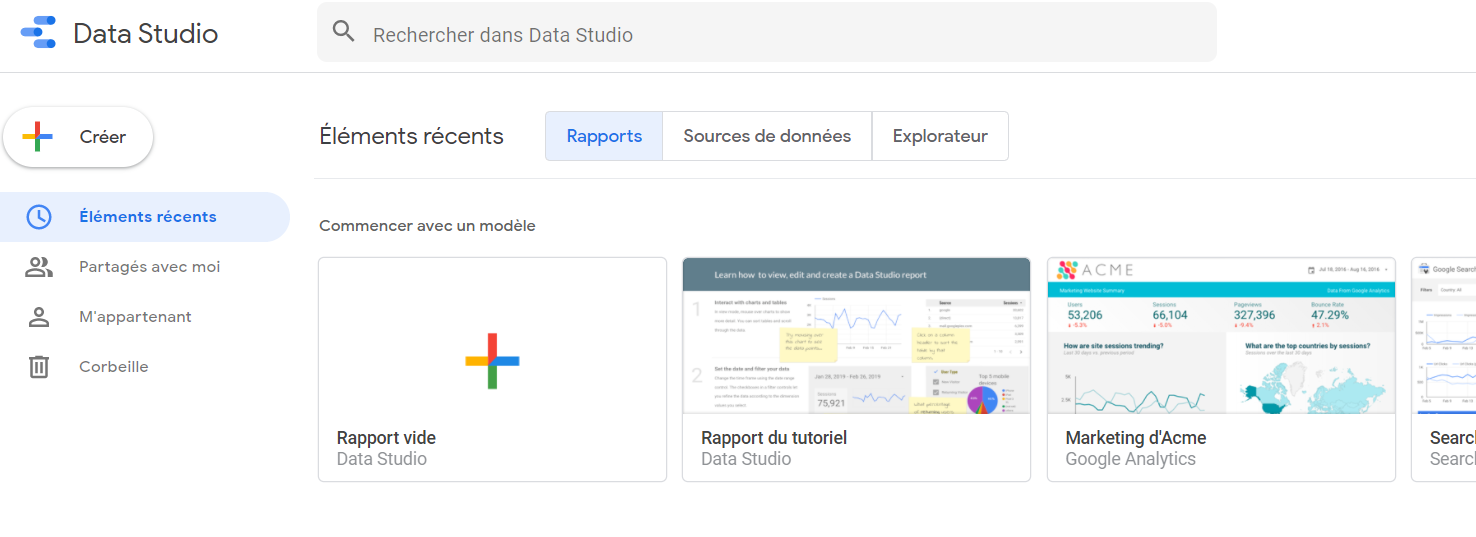 Création rapport Google Data Studio